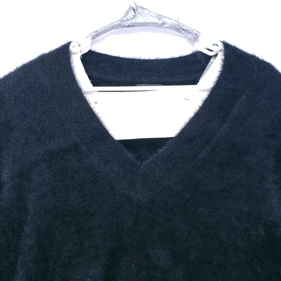 Halogen Women Black Mohair Fuzzy Cropped Soft Sweater Plus Size 100% Nylon - Picture 3 of 15